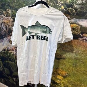 Gildan White 'Get Reel' Fish T-Shirt